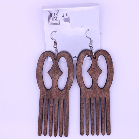3" Adinkra Symbol Comb Earring Natural Colors .62 each pair